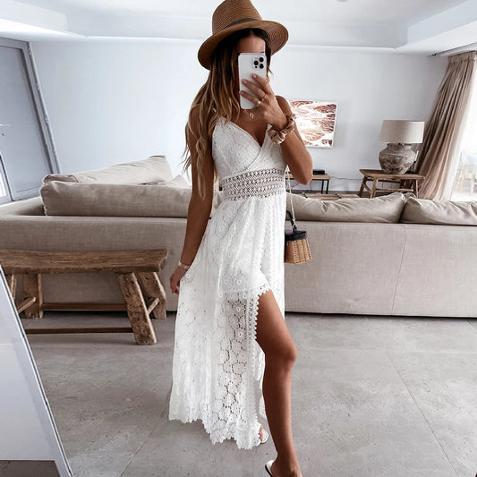 Robe de Plage Femme Blanche à Bretelles Fines