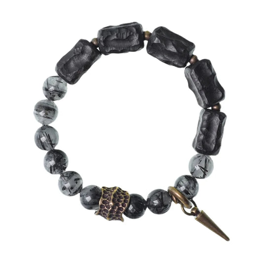 Bracelet Quartz Rutile Noir et Ébène – Cristaux Délicats, Unisexe