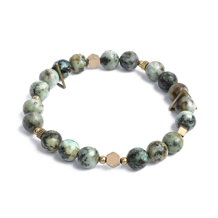 Bracelet Jaspe Zèbre, Jaspe Fleur ou Turquoise d'Afrique – Breloque en Cuivre
