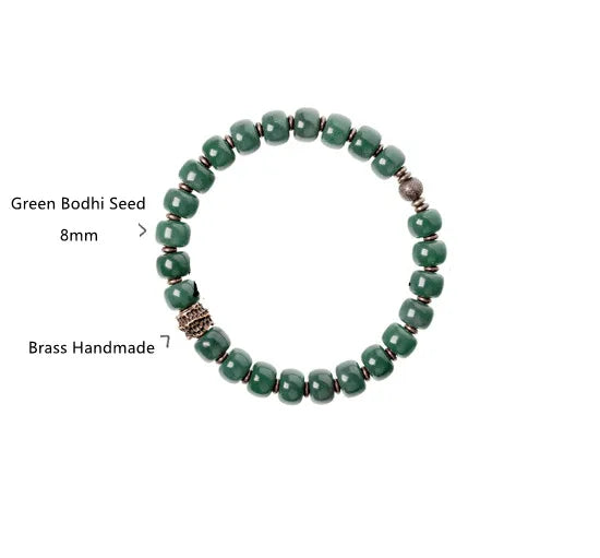 Bracelet Graines de Bodhi Vertes et Laiton – Bijou Zen Porte-Bonheur