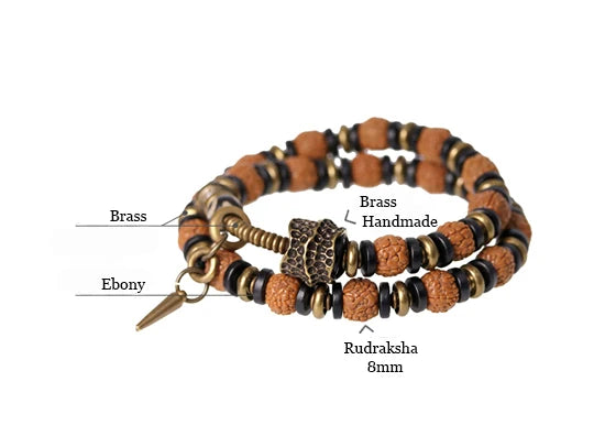 Bracelet Multirang Rudraksha, Ébène et Laiton – Porte-Bonheur Unisexe