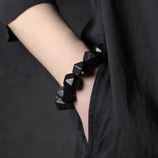 Bracelet Ébène Noire et Cuivre Vintage – Géométrique, Fait Main, Homme et Femme