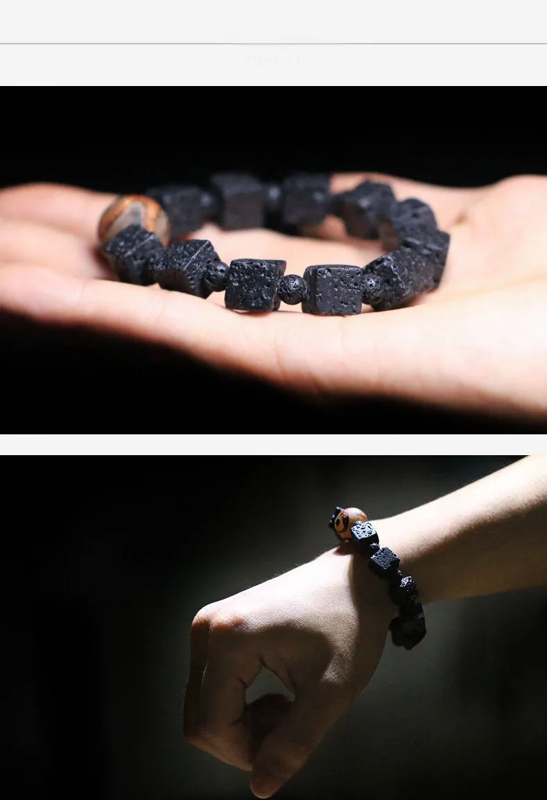 Bracelet Pierre de Lave et Œil Turc – Protection et Ancrage, Homme et Femme