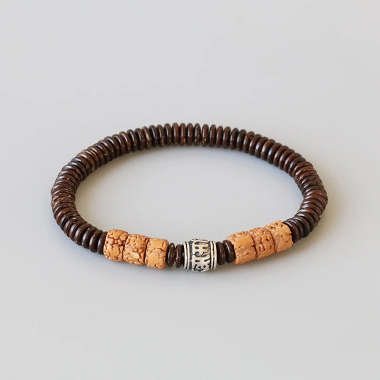 Bracelet Graines de Rudraksha et Noix de Coco – Bijou de Méditation et Yoga