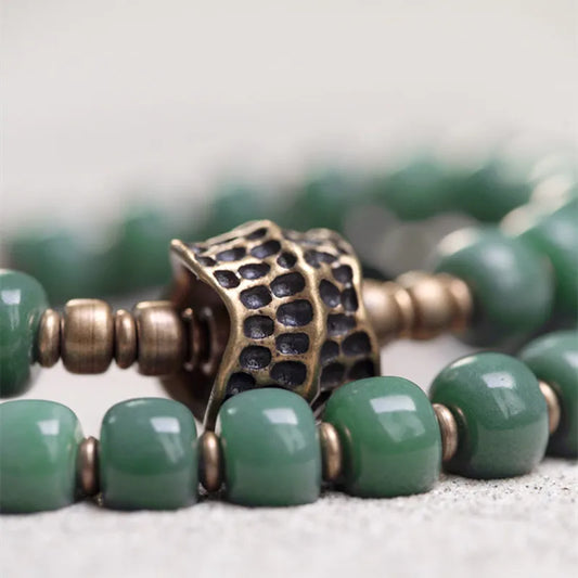 Bracelet Double Rang Graines Naturelles et Laiton – Porte-Bonheur à Offrir