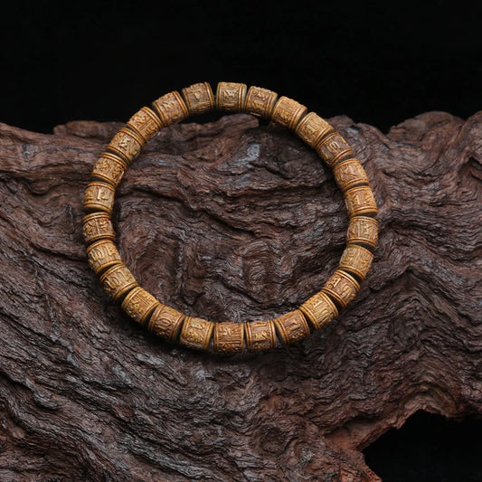 Bracelet Mantra Bouddhiste Tibétain en Bois de Santal Naturel