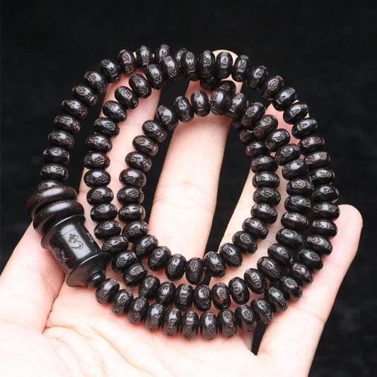 Collier Mala Tibétain 108 perles Ébène Naturel – Méditation Zen Bouddhiste
