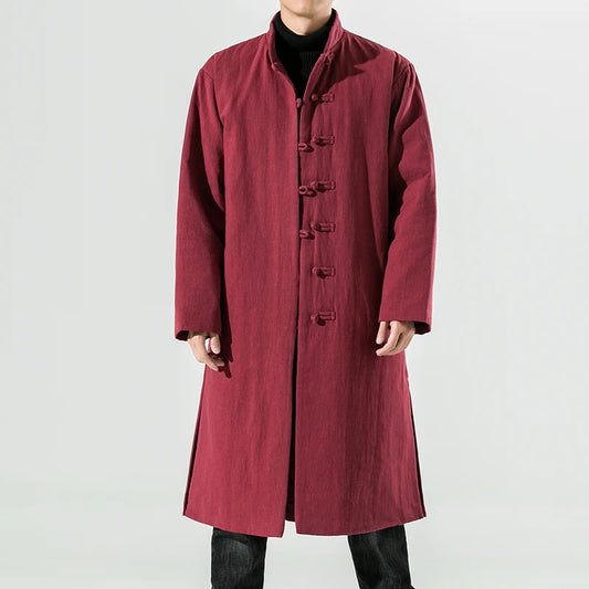Manteau Chinois Homme en Laine Épaisse - Hanfu Moderne