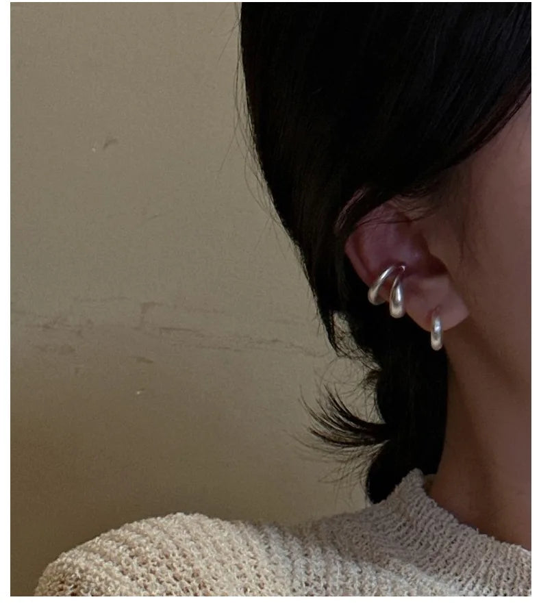 Ear cuff double argent 925 – Clips d’oreille rétro sans percage, ajustable