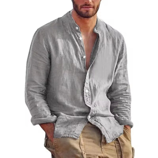 "Évasion" Chemise Lin Homme Col Rond Manches Longues