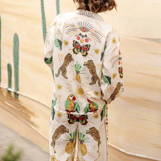 "Esprit Fauviste" Ensemble Imprimé Sauvage – Chemise Fluide et Pantalon Large