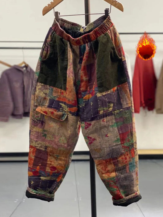 Pantalon Femme Patchwork en Coton Chaud