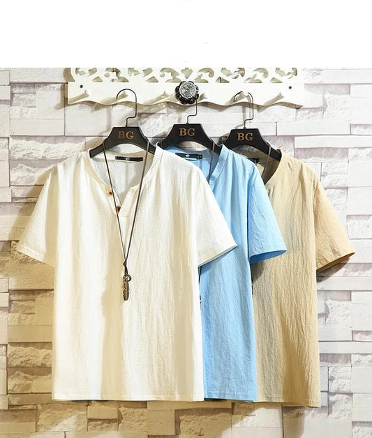 Ensemble Deux Pièces T-Shirt et Short en Coton et Lin Homme