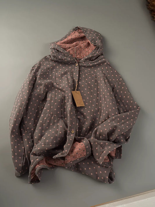 Chemise carreaux capuche femme coton - Blouse oversize classique automne printemps.