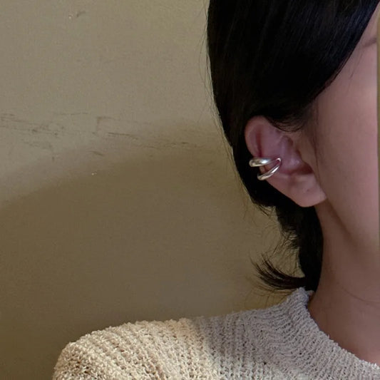 Ear cuff double argent 925 – Clips d’oreille rétro sans percage, ajustable