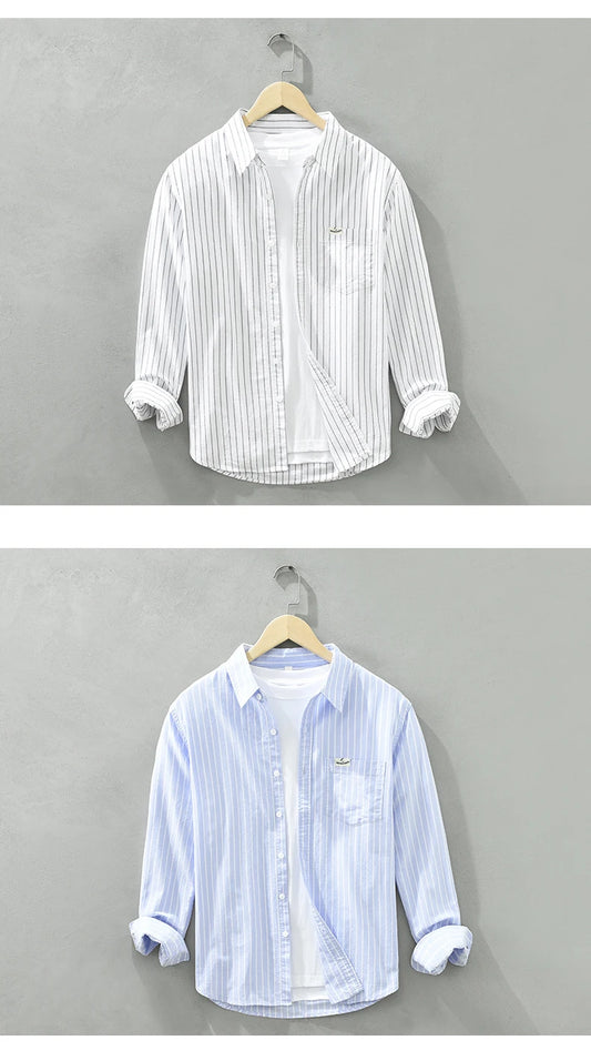 Chemise Homme Coton Rayée – Style Décontracté, Léger