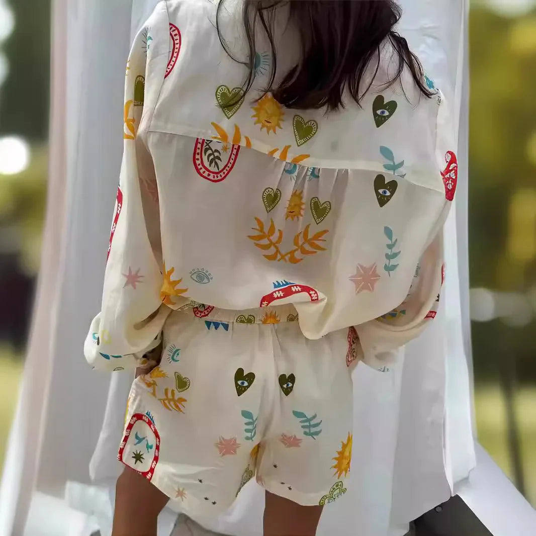 Ensemble Soleil Porte-Bonheur – Chemise oversize & Short imprimé Femme