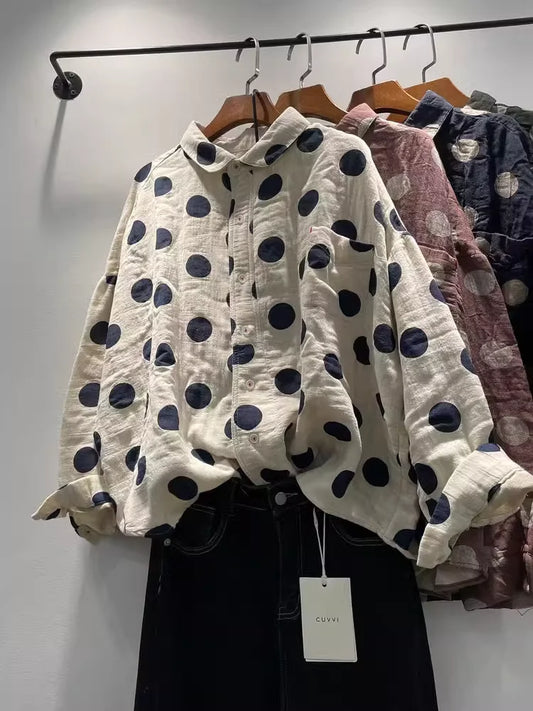 Oversized Cotton Polka Dot Shirt