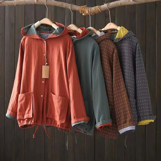 Blouses femme capuche ajustable, manches longues