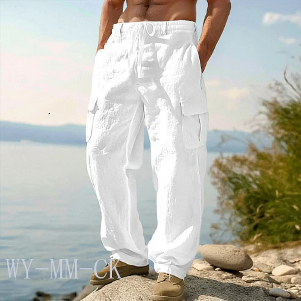 Pantalon Cargo en Lin et Coton