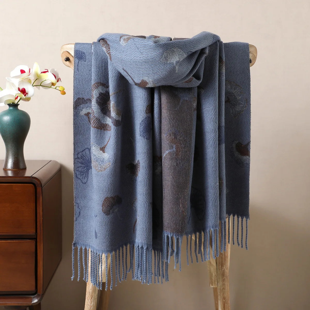 Écharpe Pashmina Double Face - Motifs Floraux