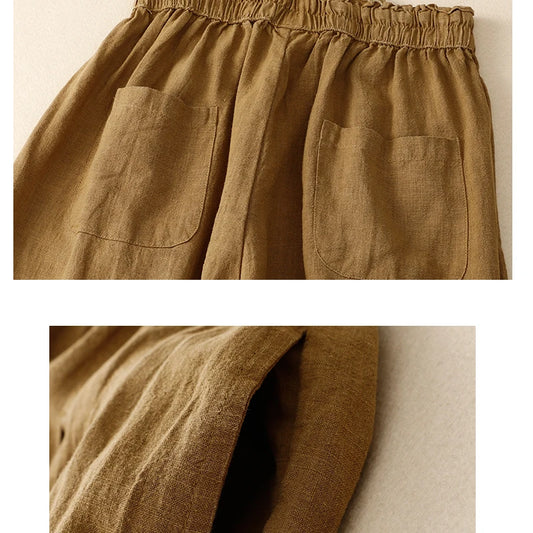 "Kogane" Pantalon large femme en lin et coton | Taille haute, coupe ample et décontractée