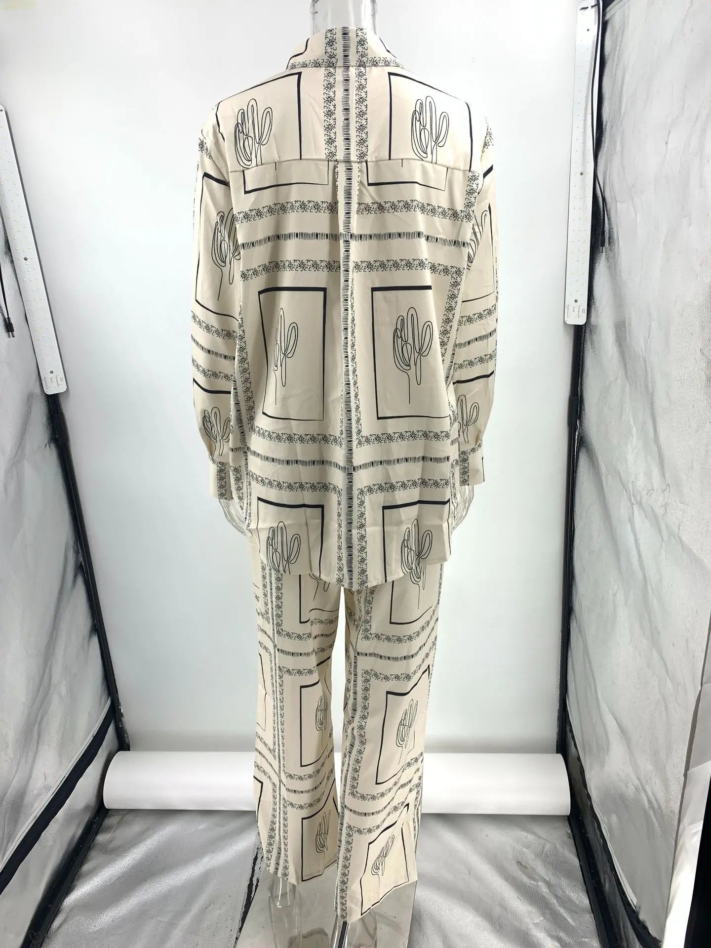 "Cactus Bohème" Ensemble Désert Chic – Chemise et Pantalon Large Taille Haute