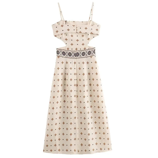 Robe Femme à Imprimé Boho sans Manches Midi dos Nus