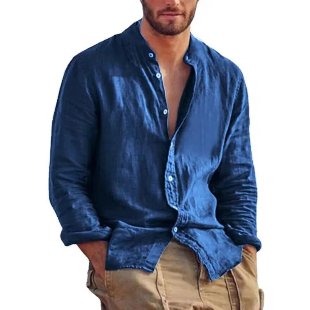 "Évasion" Chemise Lin Homme Col Rond Manches Longues