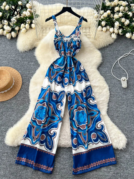 "Sakura Éclat" Combinaison Longue Vintage Femme Été dos Nu