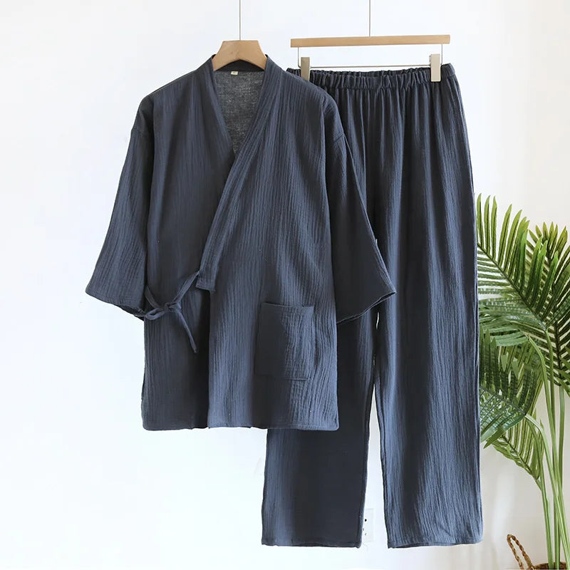 Kimono Homme en Coton Gaufré - Ensemble 2 Pièces