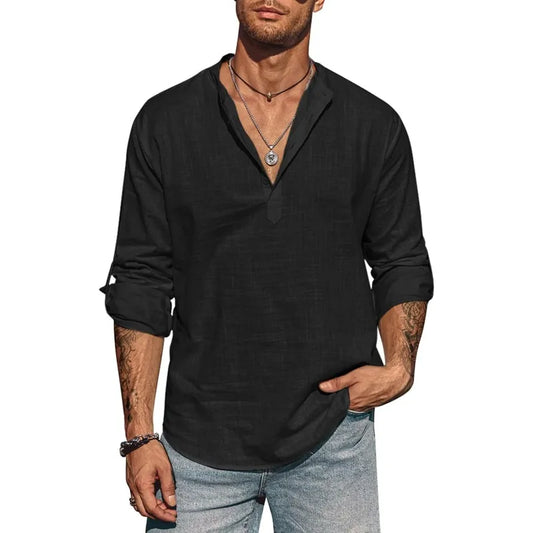 Chemise homme lin col rond