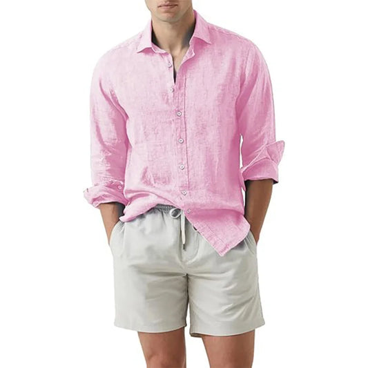 Chemise d'été en lin et coton pour homme à manches longues