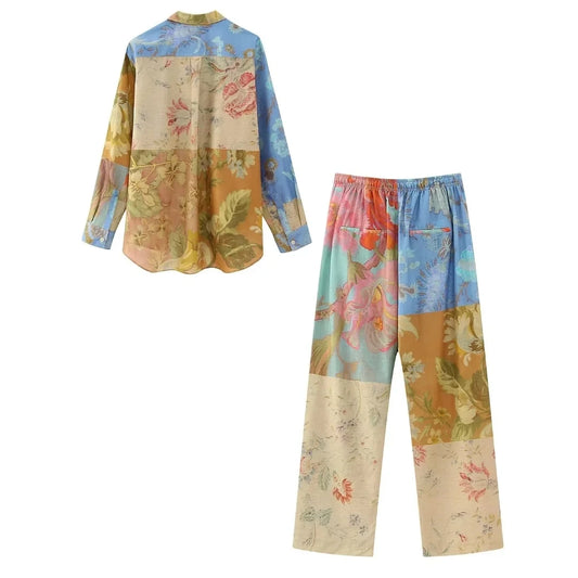 "Bohème Nomade" Ensemble Vintage Bohème – Chemise Fluide Tie-Dye et Pantalon Ample