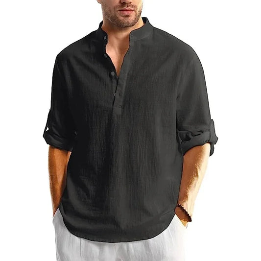 "Vent du Midi" Chemise Henley homme manches longues lin et coton