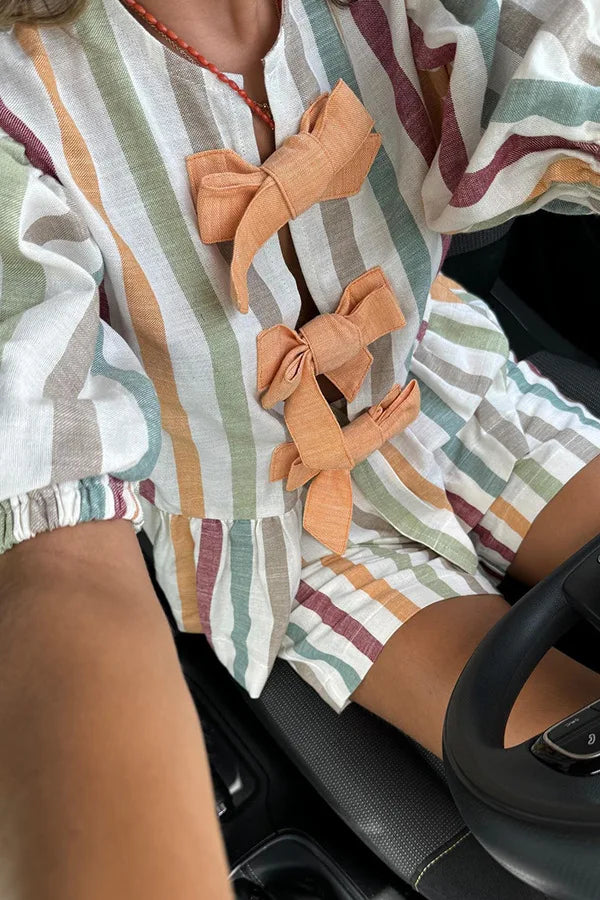 Ensemble Gelato Riviera – Chemisette nœuds & Short rayé pastel