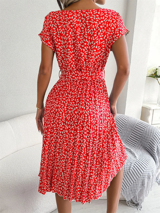 Robe Manches Courtes Taille Haute Floral