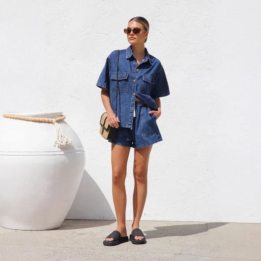 Ensemble Denim Duo – Chemise oversize & Short taille haute en jean