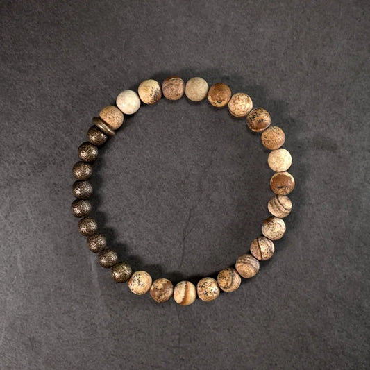 Bracelet Jaspe Paysage et Laiton – Un Rang, Porte-Bonheur de Couple