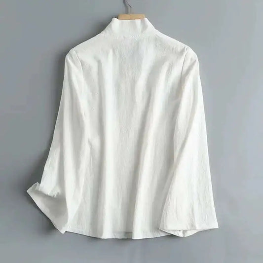 "Yuki" Chemise femme en lin style Hanfu | Blouse croisée à manches longues, inspiration vintage