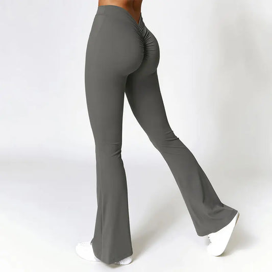 Pantalon de Yoga Femme Flare : Leggings Taille Haute, Jambe Large, V-Hip
