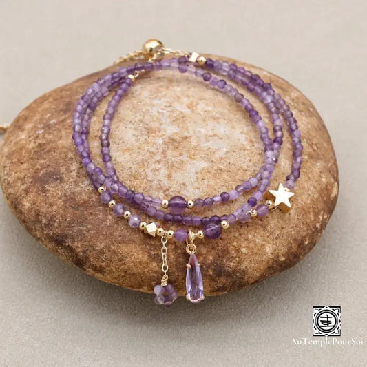 Bracelet Améthyste – 3 Rangs Élégance Bohème Chic