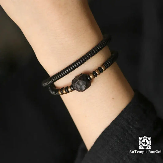 Bracelet Cuivre et Bois Ébène Sculpté Main bracelet-cuivre