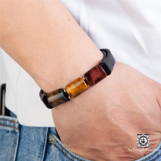 Bracelet En Cuir Et Œil De Tigre | Puissance Protection Élégance Masculine Bracelet