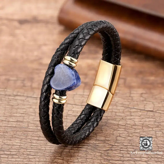 Bracelet En Cuir Et Pierre Naturelle Forme De Cœur | Élégance Amour Protection Bracelet