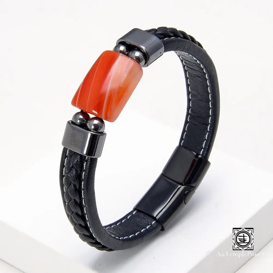 Bracelet En Cuir Et Pierre Naturelle Pour Homme | Élégance Classique Énergie Positive Agate /