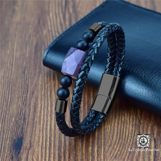 Bracelet En Cuir Et Pierre Naturelle | Protection Énergie Élégance Masculine Bracelet
