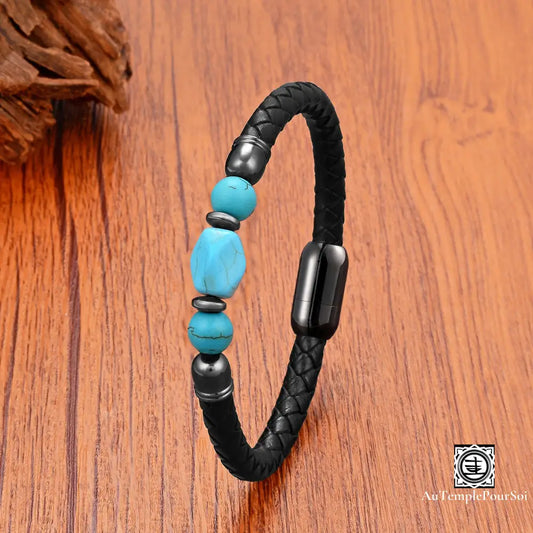 Bracelet En Cuir Et Turquoise | Équilibre Protection Élégance Harmonie Protectrice / 19Cm Bracelet