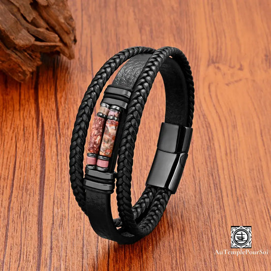 Bracelet En Cuir Tressé Avec Pierre Naturelle | Bijou Énergétique Et Tendance Bracelet