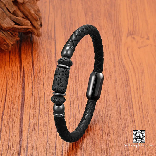 Bracelet En Cuir Tressé Avec Pierre Naturelle | Énergie & Élégance Au Poignet Bracelet